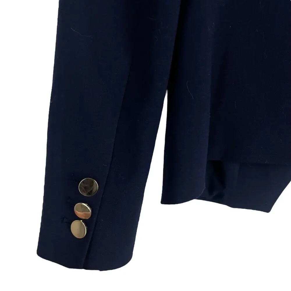 Ann Taylor LOFT Double Breasted Gold Button Blazer Jacket Navy Size 2
